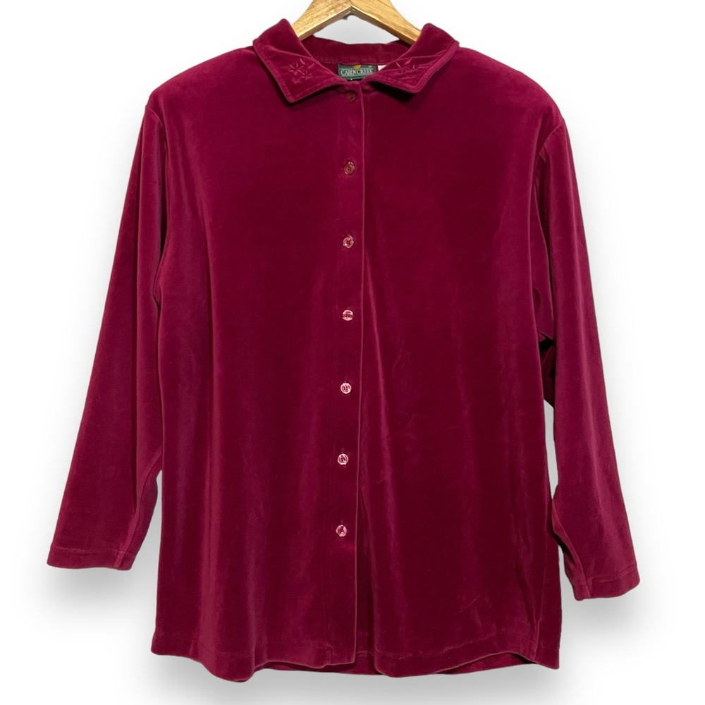 Vintage Cabin Creek Velour‎ Button Up Sweater - Medium Wine Red